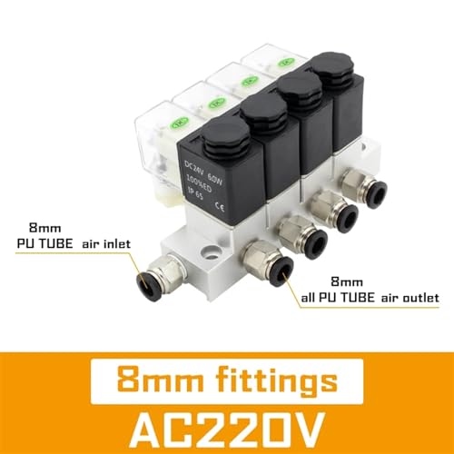 Électrovanne 2V025-06 AC220V multi-voies normalement fermée avec raccords 8mm - 3