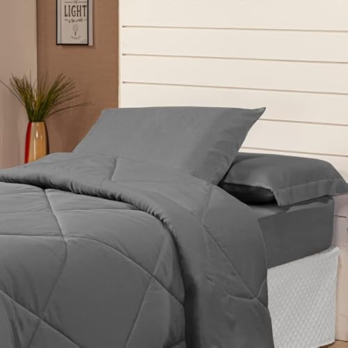 Kit Edredom Solteiro Coberdrom 2 Peças Cobertor Margarida Cor:Cinza