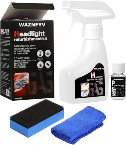 WAZNFYV Headlight Restoration Kit, Automotive Headlight Cleaner Oxidized and Yellowed Head Light Restoring Kit for All Vehicle Types (400, Grams)