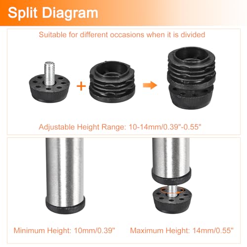 Image of uxcell 12Pcs Inserts for Round Tubes with Leveling Feet, for 32mm /1.26 inch OD Round Tube, M8-1.25mm Thread Black Plastic Furniture Chair Blanking End Caps Insert Plugs