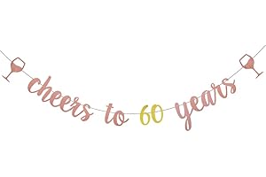 Cheers to 60 Years Rose Gold Glitter Banner