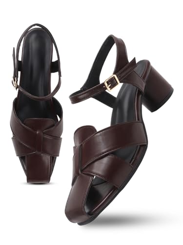 Image of SilverArrow womens Corvella Fashion Sandals|Block Heel Sandals With Buckle Closure|Casual Wear
