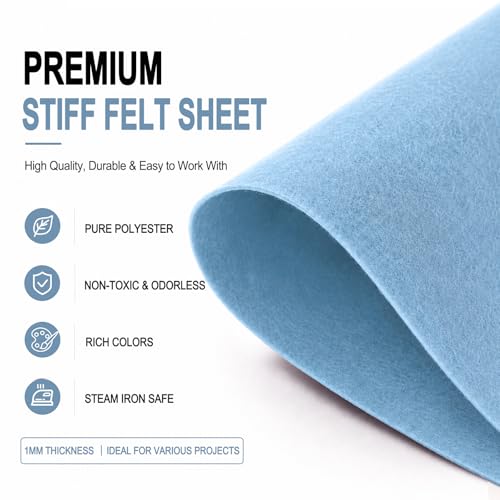 Image of Baby Blue Large Felt Fabric 36 inch x 36 inch (1 Square Yard), 1mm Stiff Felt Sheet, Nonwoven Fabric for Crafts, DIY Projects, Art, Sewing, Lining & Decorations