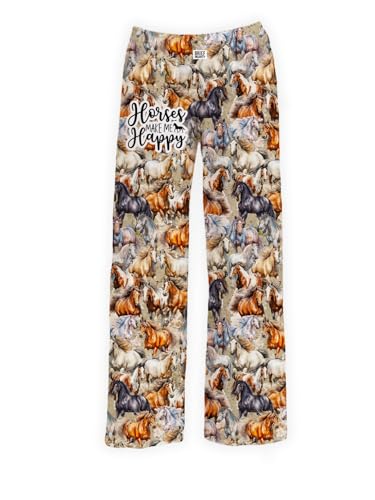BRIEF INSANITY Lounge Pajama Pants for Men and Women | Farm & Friends All Over Horse Design Bottoms - Comfy, Ultra Soft, Novelty Loungewear Pants (Horses Make Me Happy, Small)