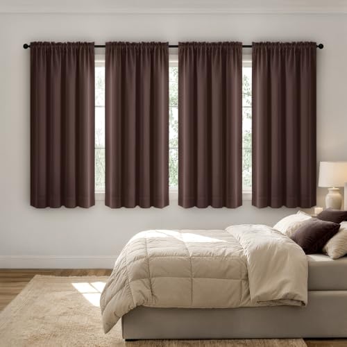 Image of MIULEE Dark Brown Blackout Curtains 63 Inch Length for Bedroom 4 Panels | Room Darkening, Light Blocking, Black Out Thermal Insulation, Privacy Window Drapes, Top and Bottom Rod Pocket