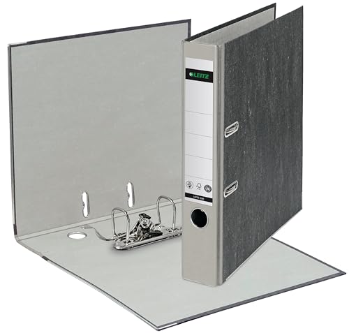 Leitz Qualitäts-Ordner, das Original, Klimaneutral, DIN A4 Aktenordner schmal, 20er Pack, 5 cm breit, Wolkenmarmor-Papier, Recycling-Ordner, Blauer Engel, Mit 180° Mechanik (grau) 10805085