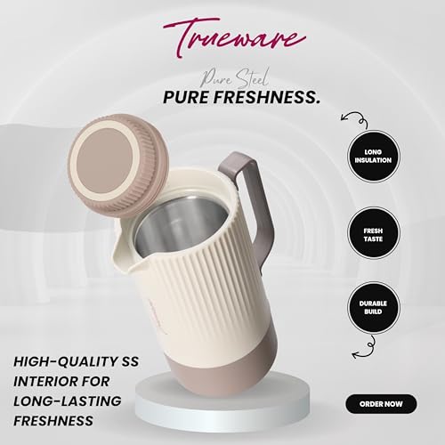Image of Trueware Amaze ISI Certified Inner Steel Thermoware 1000 ML Hot & Cold Flask Jug, BPA Free, Leak Proof, Ideal for Tea, Coffee, Water, Hot and Cold Beverages
