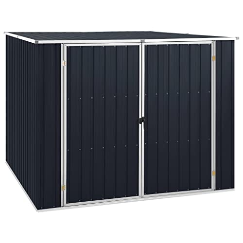 YEZIYIYFOB Gerätehaus Anthrazit 195x198x159 cm Verzinkter Stahl Gartenschrank Gartenhaus Metall Fahrradgarage Gartenschrank Wetterfest GartenhüTte GeräTehaus Metall Outdoor Schrank Viel Platz