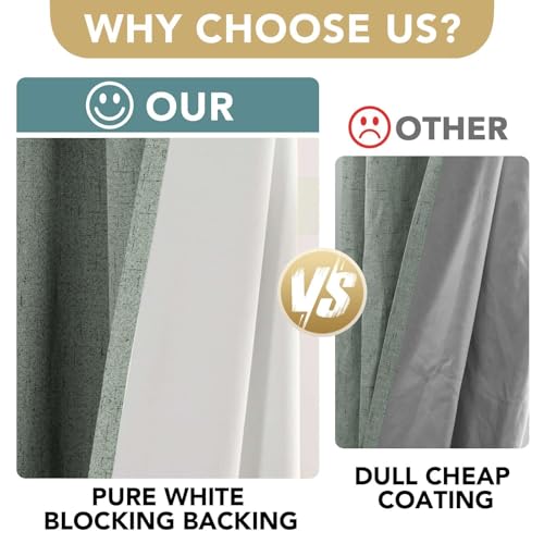 Image of H.VERSAILTEX Linen Curtains 100% Blackout Curtains for Bedroom 102 inch Long Full Light Blocking Nature Linen Blended Window Curtains for Living Room Nickel Grommet (2 Panels, Green Bay)