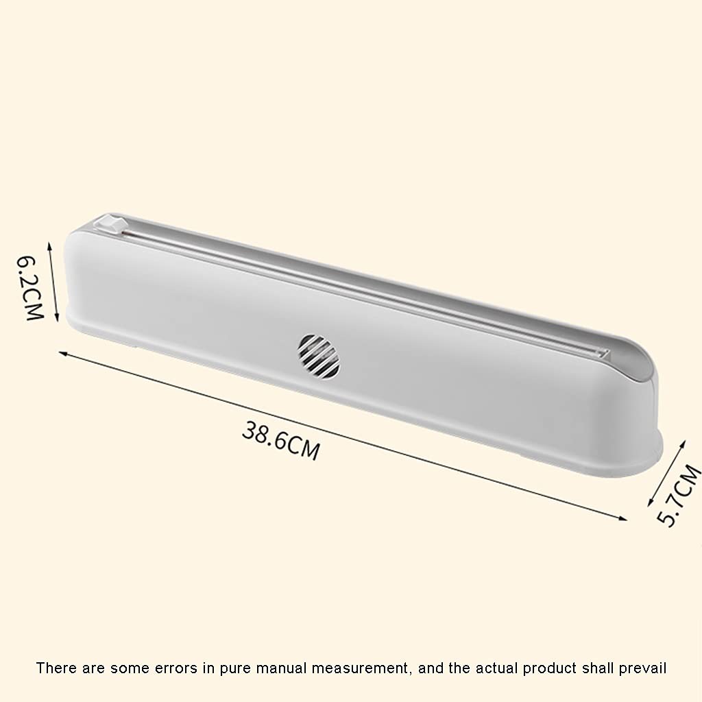Dispensador y cortador de film transparente + 3 rollos de film plástico, bolsa para conservar la frescura de los alimentos, tapas selladas universales para cocina para cortar platos, cuencos y más