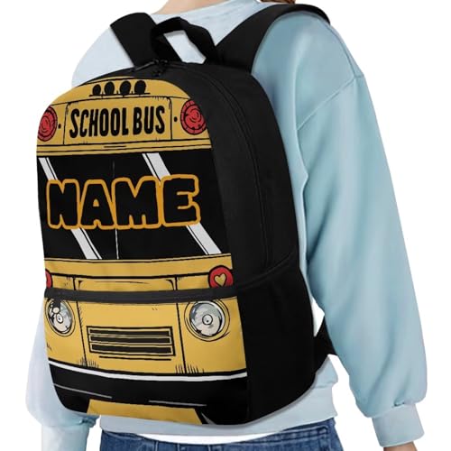 School Bus Custom Elementary School Backpack for Boys Backpack with Lunch Box Bottle Sleeve Pencil Pouch Lightweight School Bag with Name Sturdy Bookbags 2 Side Pockets4
