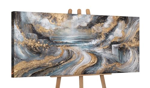 YS-Art Quadro in acrilico astratto con oro su tela dipinto a mano decorazione moderna per ufficio vera arte per soggiorno decorazione per la casa 115 x 50 cm