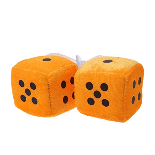 OTGO 1 Pair Fuzzy Dice Dots Hanger Decoration Pendant for Rear View Mirror Keychains (Orange)