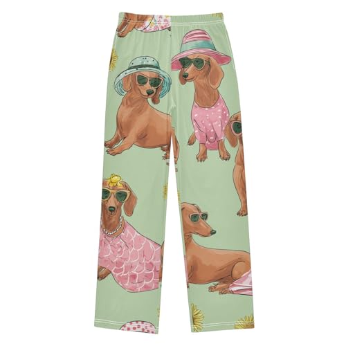 ZZXXB Dachshund Sunflowers Boys Long Pants Soft Trousers Elastic Waist Kids Lounge Bottoms with Pockets S-XL
