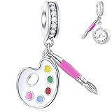 Artist Palette and Paint Brush Charms, with Colorful Enamel fits Pandora Women Art Bracelet, 925 Ste