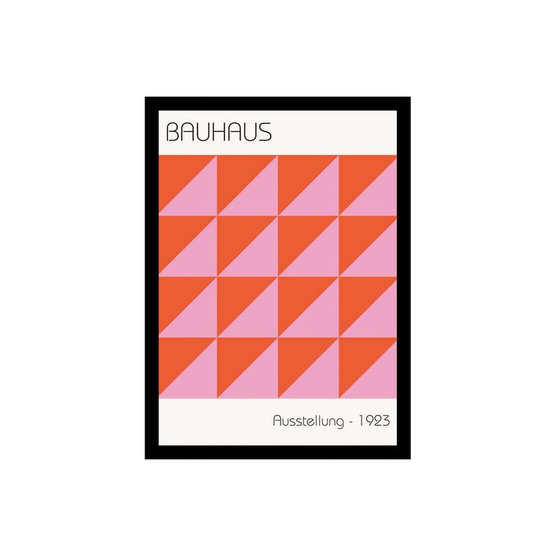 Image of BLINKART Vintage Bauhaus Retro Geometric Aesthetic Poster Gallery | Colorful Wrap Framed For Home Office Studio Living Room Modern Art Studio Decoration Abstract Shapes | (d81) | 13x10 Inch