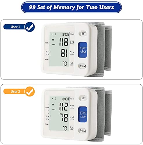 Image of Blood Pressure Monitor - Wrist Accurate Automatic High Blood Pressure Monitors Portable LCD Screen Irregular Heartbeat Monitor with Storage Case and Adjustable Cuff Powered by Battery - White