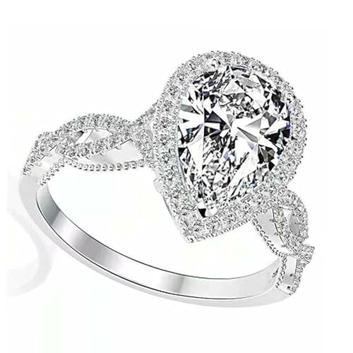 TIGRAOE 1.5CT Engagement Ring for Women Teardrop Cubic Zirconia Wedding Band Halo Twisted Pear CZ Promise Anniversary Ring Size(6-10) silverA-73