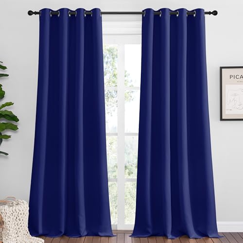 Image of NICETOWN Navy Blue Blackout Curtains 96 inches Length for Living Room, 2 Panels, 55 inch Wide, Thermal Insulated Long Drapes for Large Window