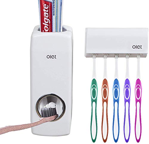 Hands Free Toothpaste Dispenser Automatic Toothpaste Squeezer with 5 Toothbrush Holds,No Power Required(White)