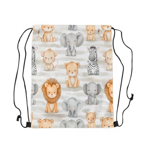 Feelyou Elephant Lion Drawstring Backpack 13"x15.7" Leopard Zebra Sports Gym String Bag Safari Print Camouflage Drawstring Bags 3D Wild Animal Pattern Waterproof Cinch Bag Sports Drawstring Sackpack3