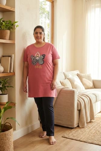 Image of In Love Women's Printed Cotton Plus Size Longline T-Shirt Cap Sleeve with Pockets Muted Pink 7XL