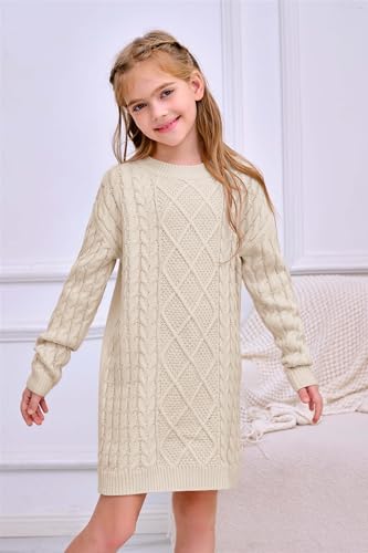 rrhss Girls Cable Knit Long Sleeve Sweater Dress Kids Fashion Fall Tunic Tops Outfits 3-12 Years4