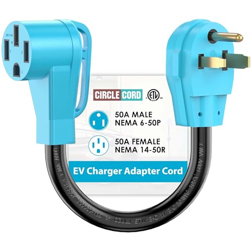 CircleCord NEMA 6-50P to 14-50R EV Charger Adapter Cord for Level 2 EV Charging 180 Degree Bent Design with Grip Handle Heavy Duty 6 Gauge ETL Listed (Not for RV or Dryer)