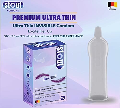 Image of Stout Ultra Thin Highest Grade Latex BareFeel Condoms for Men |Extra Lubricated, Non-Flavoured for Extra Pleasure | Thinnest Condom for BareFeel - 10 Count | Pack of 3