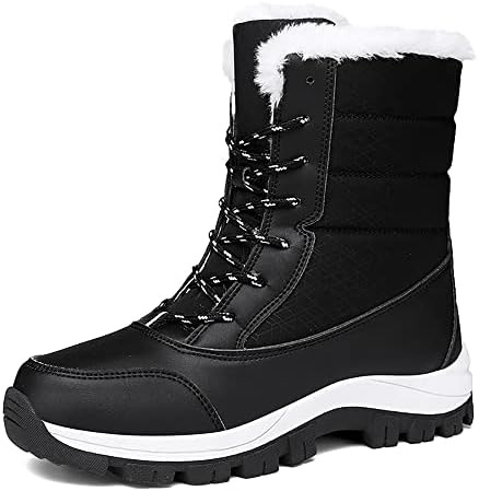 ERWITT Damen Winter Warme Schneestiefel Rutschfeste Schnee Mittelhohe Stiefel Outdoor Trekking Wanderschuhe Winterschuhe mit Fellfutter