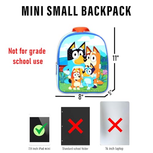 Bluey Mini Backpack for Kids - Bundle with 11" Small Bag for Girls Plus Water Bottle, Stickers, More | Bluey Backpack Purse Set 5