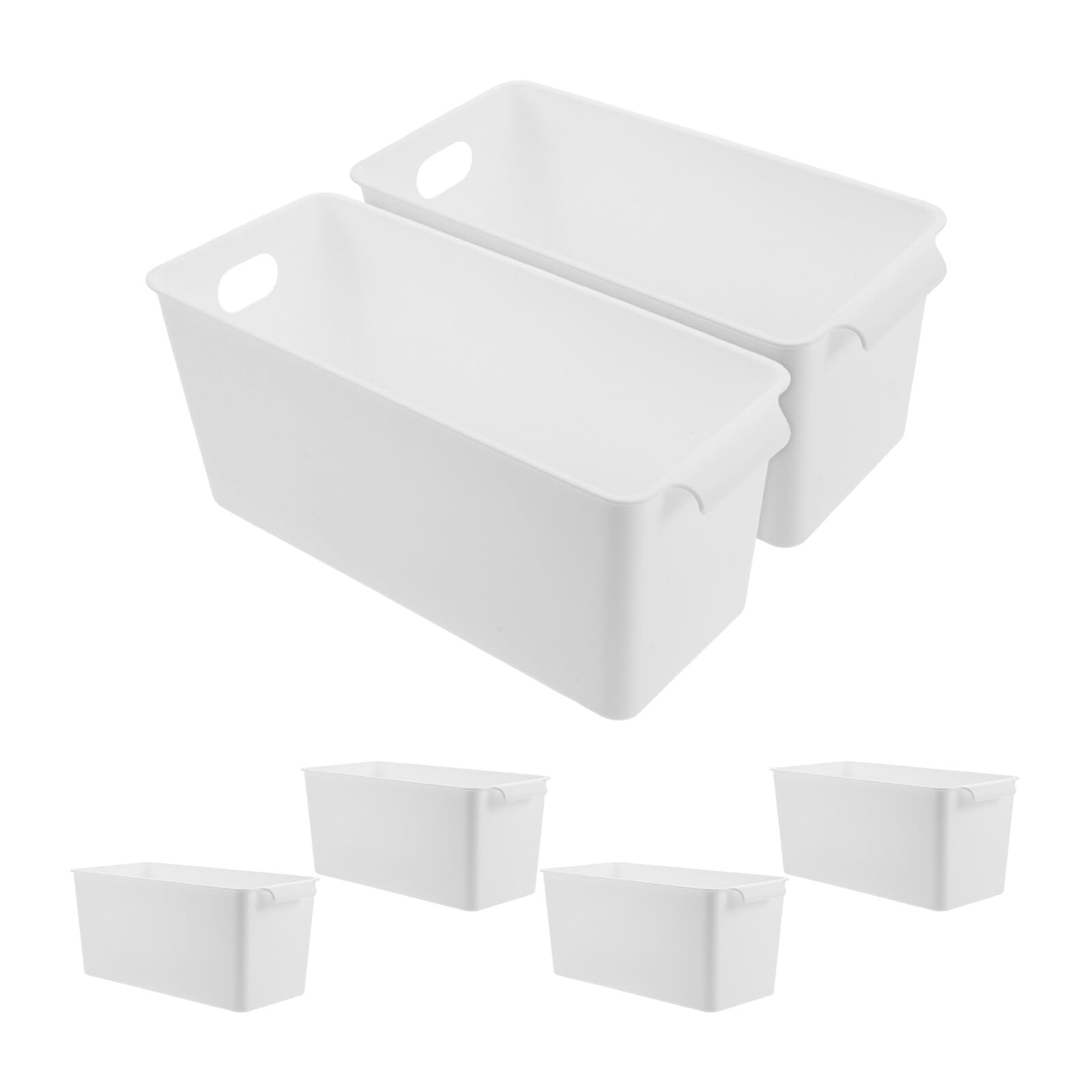 6 Pezzi Organizer Plastica per Cucina e Ufficio, Contenitore Impilabile Bianco con Manico, Design Compatto e Struttura Stabile per Spazio Ordinato