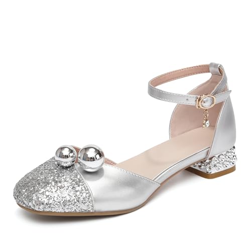 AOQUNFS Girls Dress Shoes Sequin Latin Ballroom Dance Shoes Mary Jane Low Heels Wedding Party Sandals,DS-1868