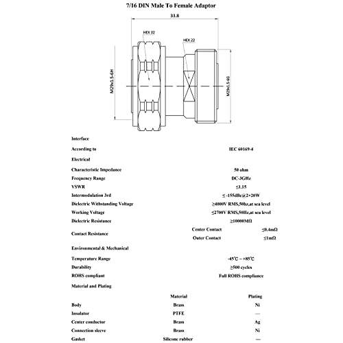 Adaptador onelinkmore 7/16 DIN macho a hembra L29 miniatura 2