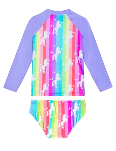 Image of Girls Swimsuit Long Sleeve Rush Guard Bathing Suit Swimwear with Bikini Bottom Sun Protection
