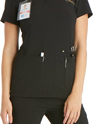 Iflex Scrubs For Women V-Neck Top With Stretchy Knit Side Panels Ck605, Xs, Black #TOP2