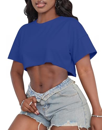 Image of Crop Tops for Women Oversized Short Sleeve T Shirts Crew Neck Cropped Tees