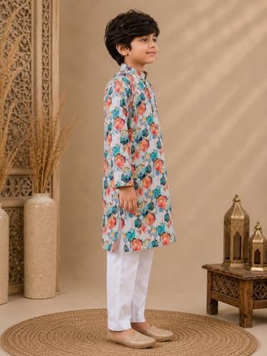 Image of superminis Boys Cotton Golden Embroidery Printed Full Sleeves Kurta with Pyjama Ethnic Wear Set (12-18 Months, Dark Green)