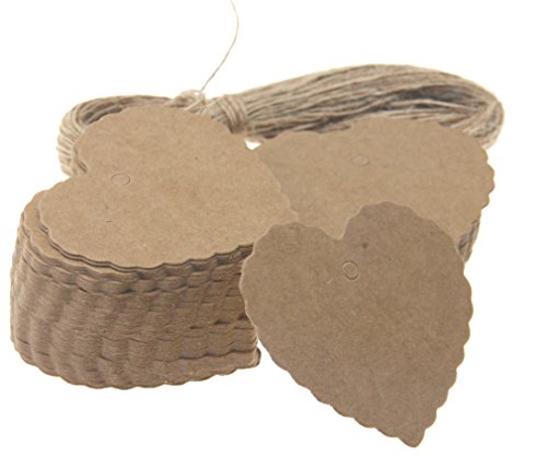 100 x Brown Heart Shape Kraft Paper Hang Tags Gift Price Cards 6 X 5.5CM by Micro Trader