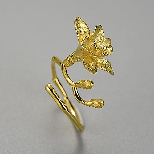 Bague ajustable en argent S925 ornée d'une fleur de frésia artisanale