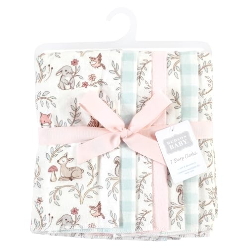 Image of Hudson Baby Unisex Baby Cotton Poly Flannel Burp Cloths, Girl Woodland Pals, One Size