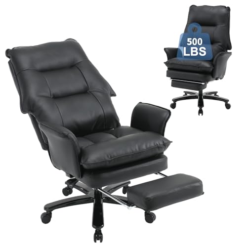 Image of Big and Tall Office Chair with Footrest, 500Lbs Heavy Duty Executive Office Chair with Wide Seat,Ergonomic High Back Computer Chairs for Heavy People,Home Office Desk Chair,Black