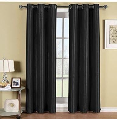 CELINE LINEN Triple Layer (Set of 2 Panel) - Solid Blackout Grommet Panel - Room Darkening, Energy Saving and Noise-Reducing - 54" Width X 84" Length - Black