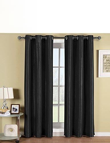CELINE LINEN Triple Layer (Set of 2 Panel) - Solid Blackout Grommet Panel - Room Darkening, Energy Saving and Noise-Reducing - 54" Width X 84" Length - Black