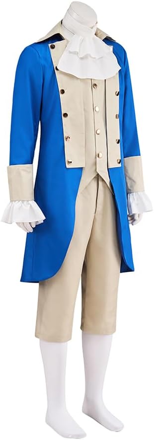 Men's Musical Hamilton Cosplay George Washington Regency Costume Blue Tailcoat Military Colonial Uniform - Image 2