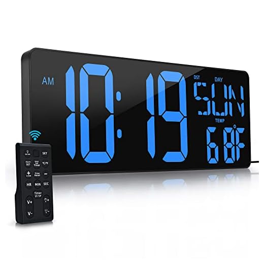 Large Digital Wall Clock with Remote Control 17.2" LED Large Display Timer with Temperature Date Week Auto DST Adjustable Brightness, Big Wall Alarm Clock for Living Room Office Garage Gym Seniors
