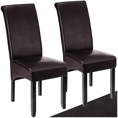 tectake® 2er Set Stühle, Kunstleder Stuhl mit hoher Rückenlehne, ergonomische Form, perfekt für den Esstisch, als Esszimmerstühle, Küchenstühle oder im Wohnzimmer - braun