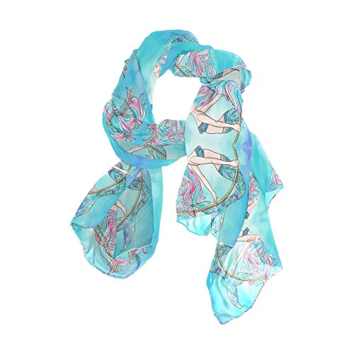 Mermaid Swinging on a Rope On Turquoise Women Long Silk Scarf, Shawl Chiffon Large Stole Headscarf, Lightweight Sunscreen Satin Scarves Wraps for Wedding Party Gift