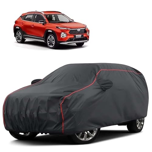 Image of Sulfar 100% Water Resistant Car Body Cover Compatible with Mirror for Toyota Urban Cruiser Tiasor(Breeza) (Triple Stitched, Full Bottom Elastic, Dark Grey Tafetta with Red Piping)