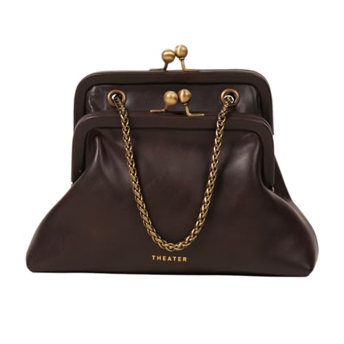 Image of Theater Francesca Vintage Kisslock Clutch Bag for Women Elegant Chain Shoulder Handbag with Structured Frame